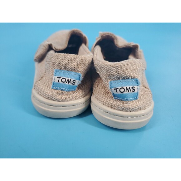 Toms  Toddlers Canvas Sneakers Shoe  Sz 8 Hook Loop Tan Fabric Unisex - Picture 5 of 11